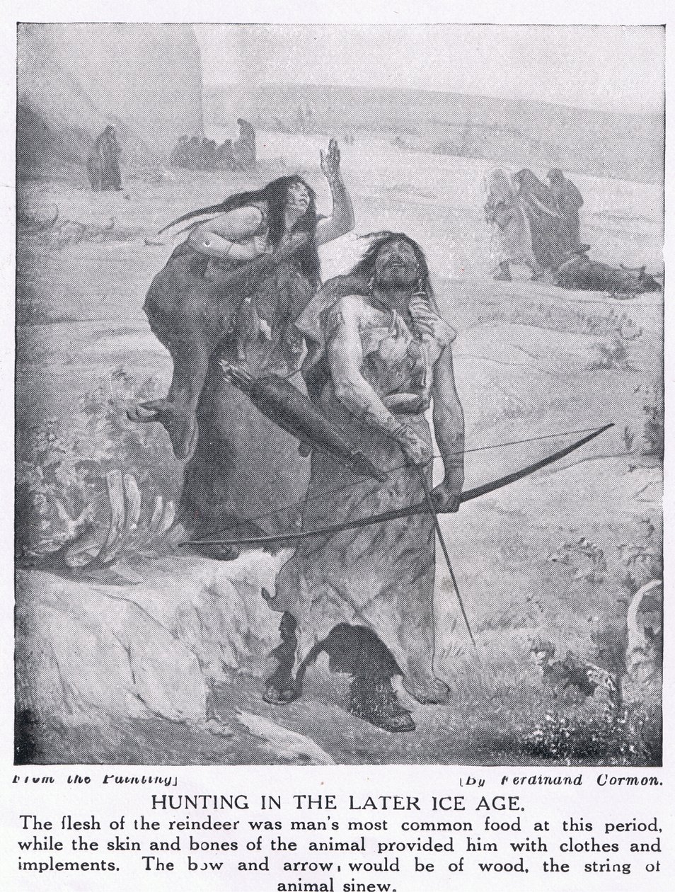 Polowanie w późnej epoce lodowcowej, ilustracja z „Historia narodów Hutchinsona”, ok. 1910 r. autorstwa Fernand Cormon