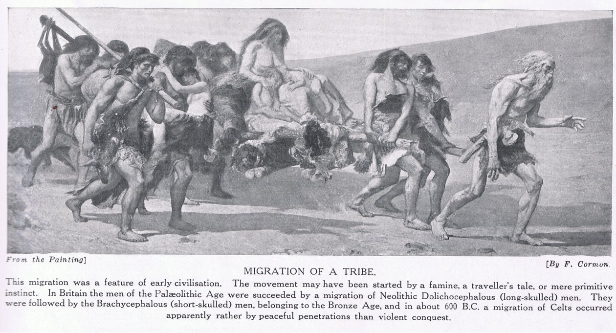 Migracja plemienia, ilustracja z „Historii narodów Hutchinsona”, ok. 1910 autorstwa Fernand Cormon