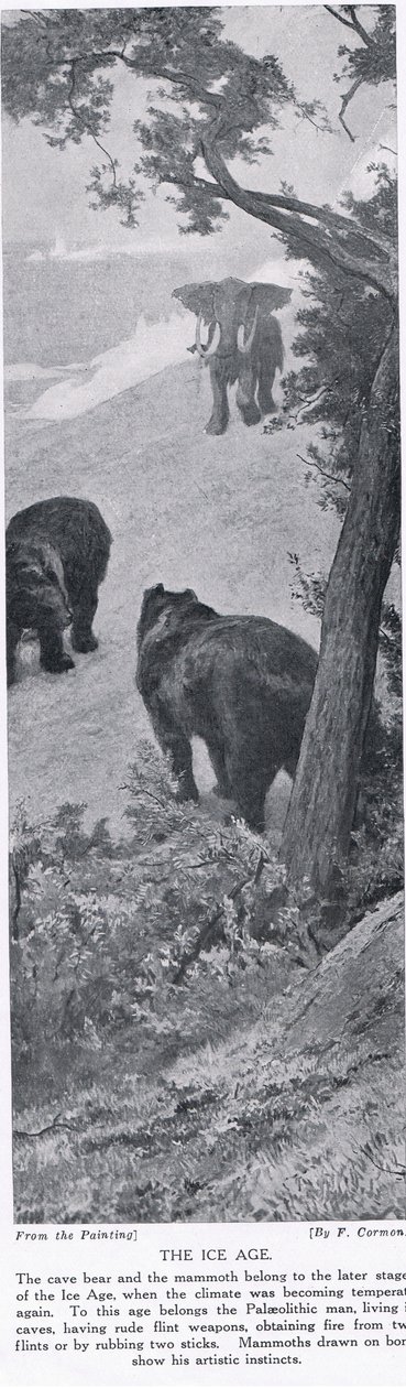 Epoka lodowcowa, ilustracja z „Historii narodów Hutchinsona”, ok. 1910 r. autorstwa Fernand Cormon
