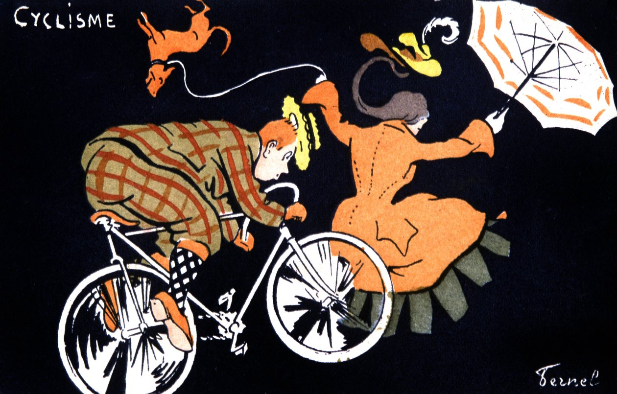 Jazda na rowerze, ok. 1910-20 (pocztówka) autorstwa Fernand Fernel