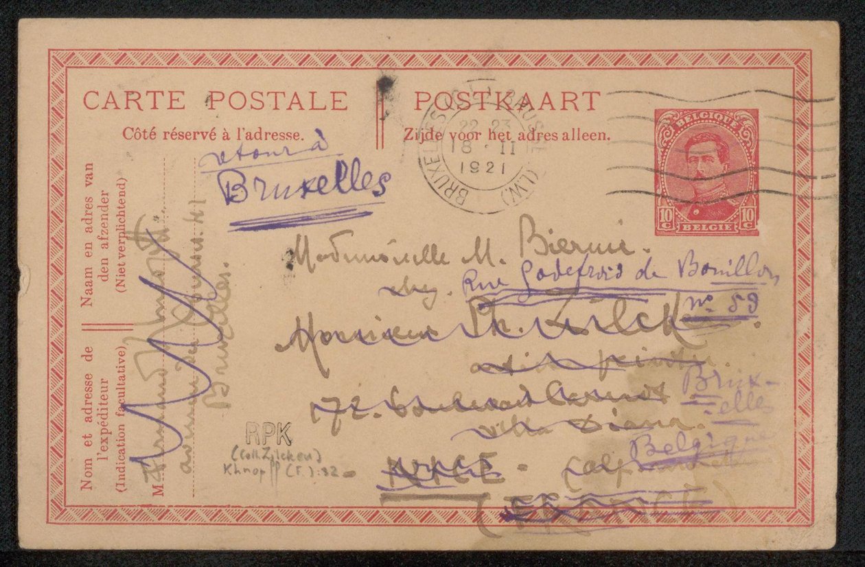 Postkarte an Maria Biermé autorstwa Fernand Khnopff