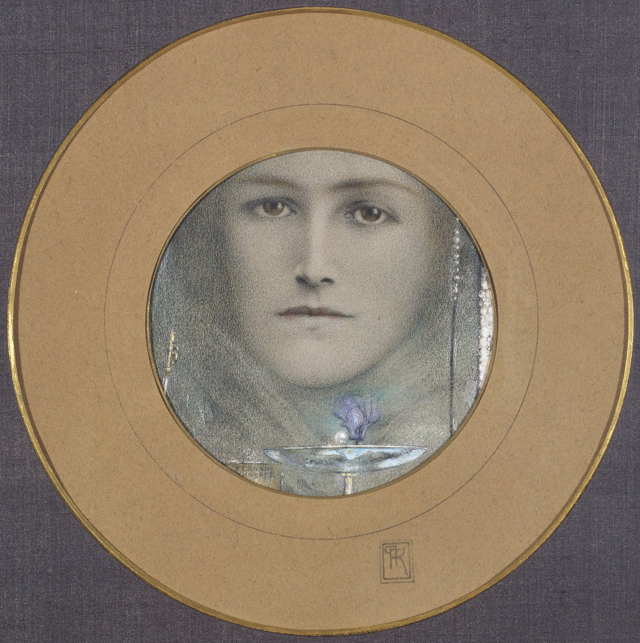 Brązowe oczy i niebieski kwiat autorstwa Fernand Khnopff