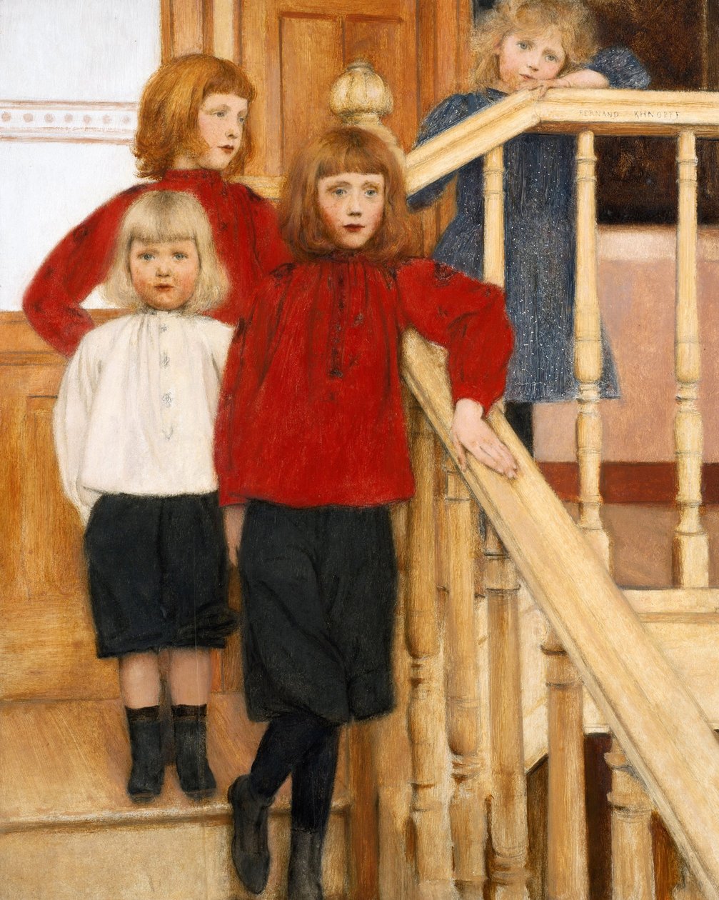„Dzieci pana Neve” Czworo dzieci na schodach Obraz Fernanda Khnopffa (1858-1921) 1893 Kolekcja prywatna autorstwa Fernand Khnopff