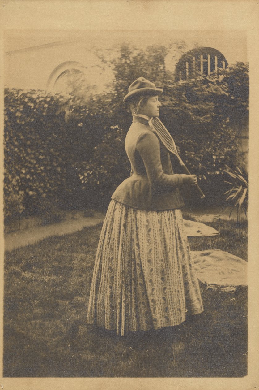 Kobieta z rakietą tenisową, Studium do "Wspomnienia, ok. 1889 (odbitka żelatynowo-srebrowa) autorstwa Fernand Khnopff