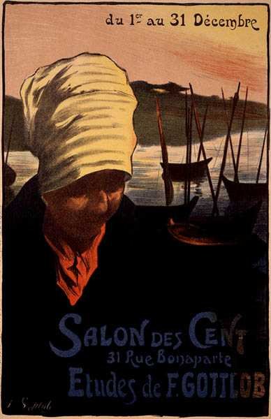 Reprodukcja plakatu reklamującego „Salon des Cent”, Rue Bonaparte, Paryż autorstwa Fernand Louis Gottlob