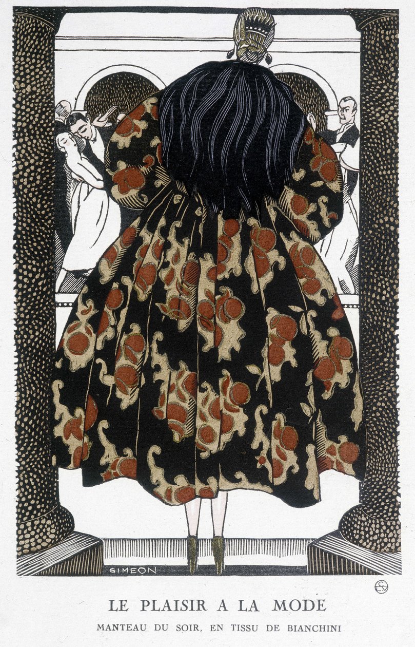 Płaszcz wieczorowy Bianchiniego – ilustracja Fernanda Simeona (1884-1928), w „Gazette du bon ton”” autorstwa Fernand Siméon