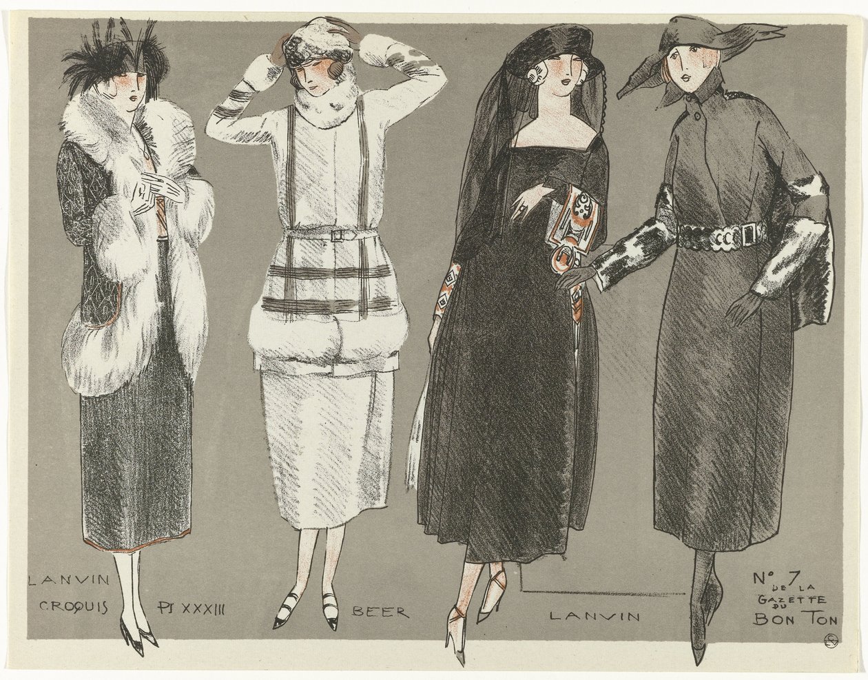 Gazette du Bon Ton, 1920 - nr 7, Croquis Pl XXXIII: Lanvin / Piwo / Lanvin (tytuł na obiekcie) autorstwa Fernand Siméon