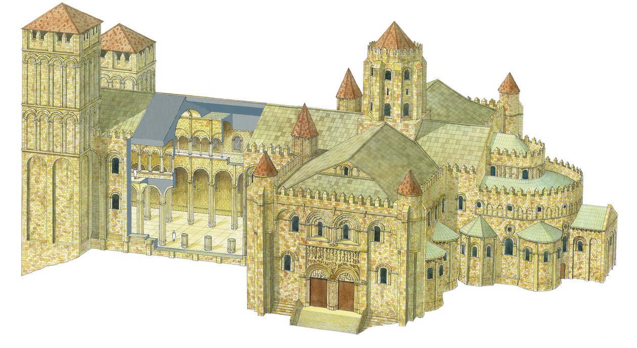 Romańska katedra w Santiago de Compostela. rekonstrukcja. Hiszpania autorstwa Fernando Aznar Cenamor