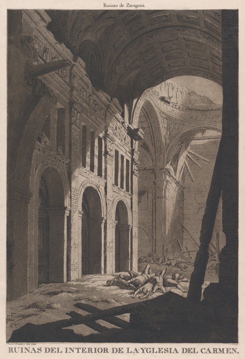 Widok ruin wnętrza kościoła Nuestra Senora del Carmen w Saragos..., 1808-14 autorstwa Fernando Brambila