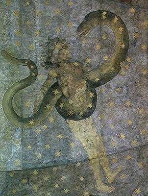 Człowiek i wąż, fragment z Cielo de Salamanca, ok. 1480-90 autorstwa Fernando Gallego