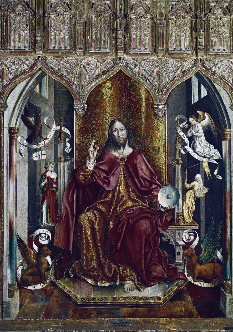 Błogosławiony Chrystus (metoda mieszana na panelu, ok. 1494-1496) autorstwa Fernando Gallego