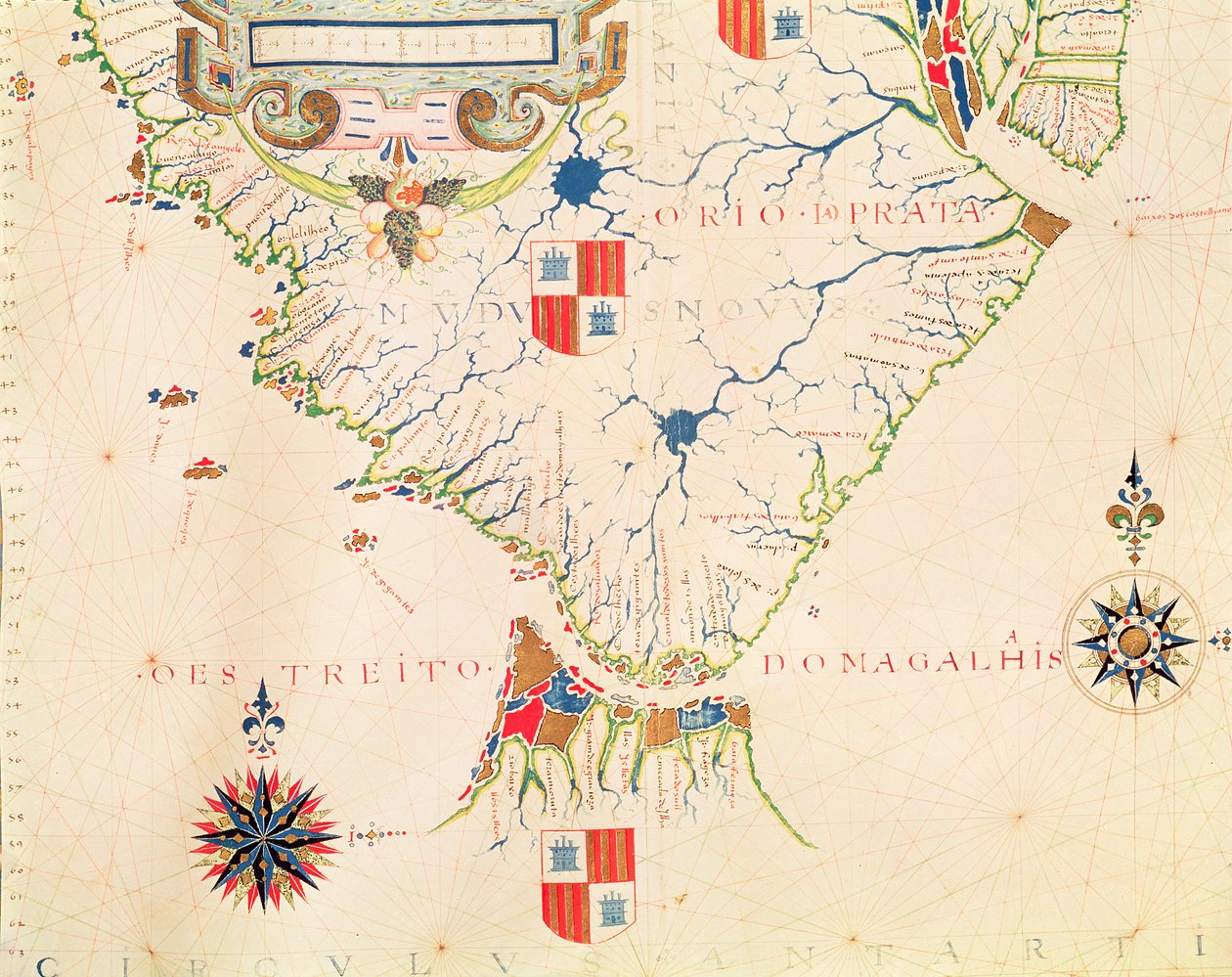 Fol.13 Mapa Ameryki Południowej i Cieśniny Magellana z atlasu, 1571 autorstwa Fernao Vaz Dourado