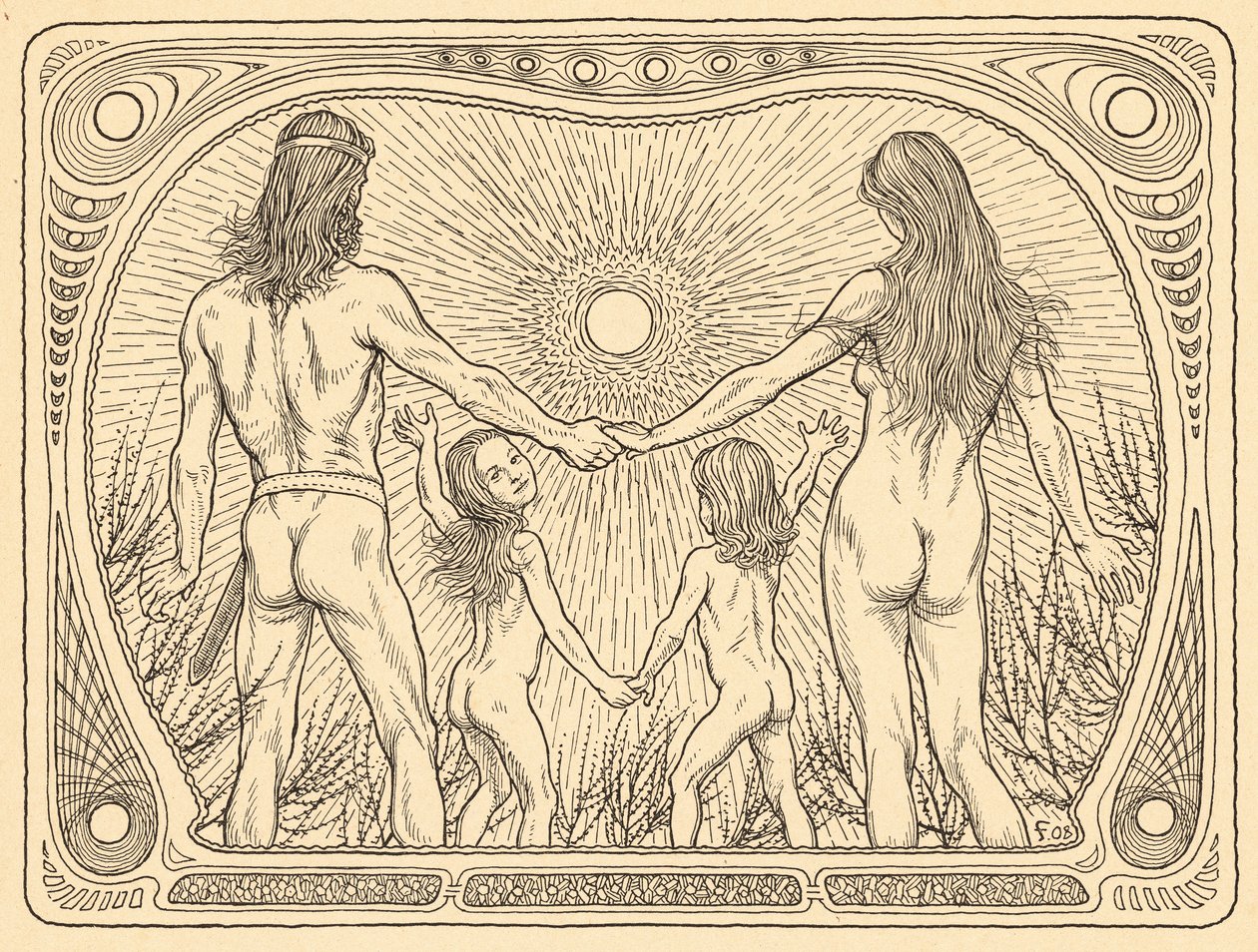 Sonnenwanderer, tablica 12, z teki „Lebenszeichen”, wyd. 1908 w Berlinie przez Fritza Heydera Verlag autorstwa Fidus