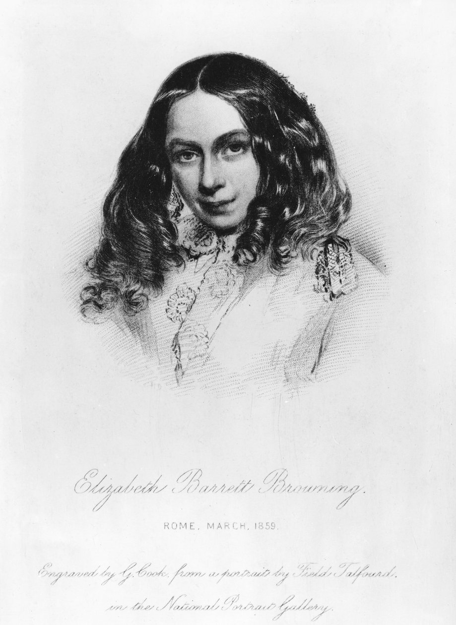 Portret Elizabeth Barrett Browning (1806-61) z 1859 roku, rytowany przez G. Cook autorstwa Field Talfourd