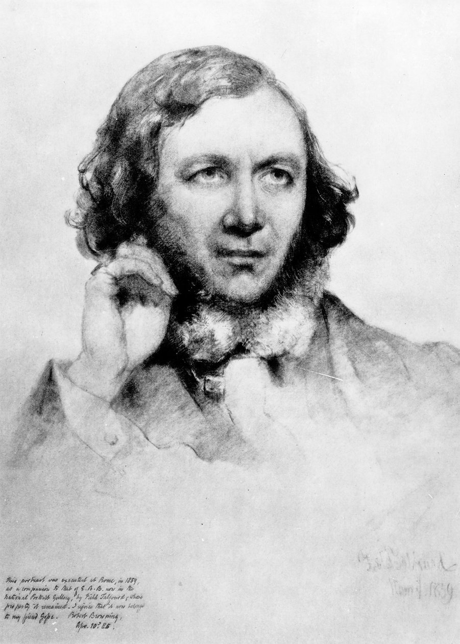 Portret Roberta Browninga (1812-89) 1859 (czarna kreda na papierze) autorstwa Field Talfourd
