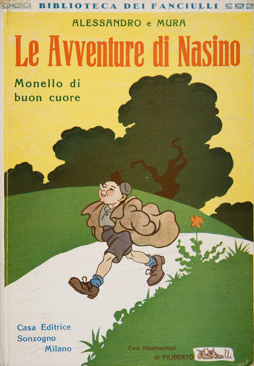 Przednia okładka Przygody Nasino, bachor z dobrym sercem Alessandro e Mura, ok. 1920 autorstwa Filiberto Scarpelli