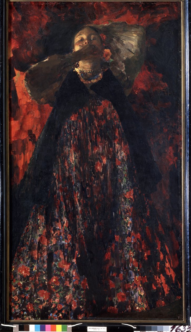 Dziewczyna (Dziewczyna). Chłopka w tradycyjnym stroju. Obraz Filipp Andreevich Maliavin (Maliavine) (lub Andreyevich Malyavin) (1869-1940), olej na płótnie autorstwa Filipp Andreevich Maliavin