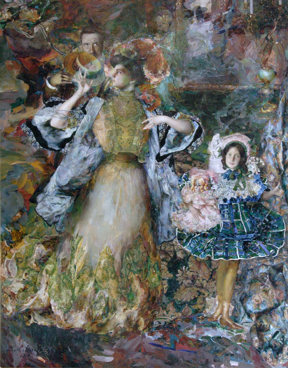 Autoportret z żoną i córką, 1910 autorstwa Filipp Andreyevich Malyavin