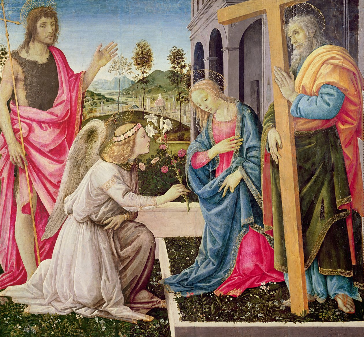 Zwiastowanie ze św. Józefem i św. Janem Chrzcicielem, ok. 1485 (tempera na desce) autorstwa Filippino Lippi