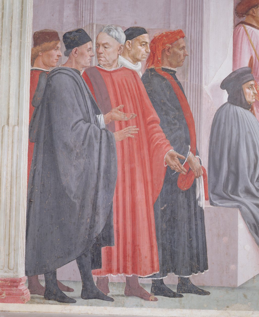 Szczegół z Wskrzeszenia Syna Teofila i tronu św. Piotra autorstwa Filippino Lippi