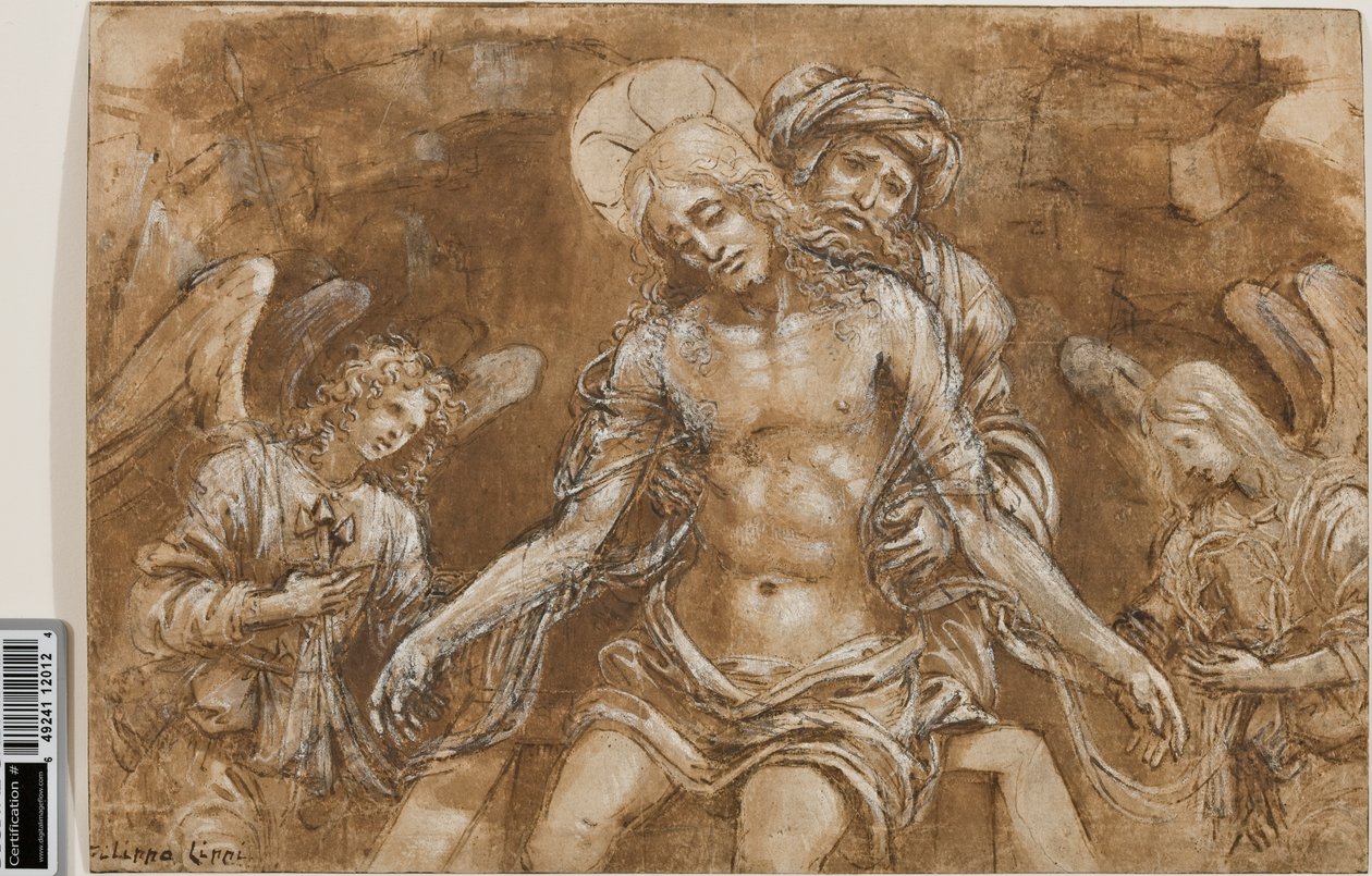 Opłakiwanie Chrystusa przy grobie, ok. 1500 (pióro i tusz na praniu i kreda na papierze podkreślone bielą) autorstwa Filippino Lippi