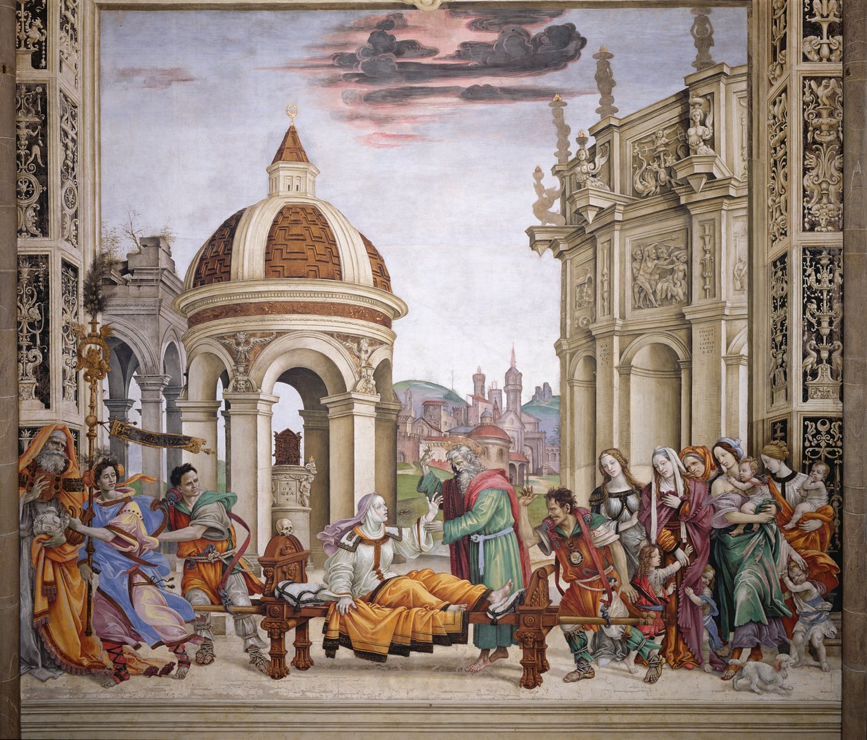 Północna ściana kaplicy Strozzi, Podniesienie Drusiany przez św. Jana Ewangelistę, ok. 1457-1502 autorstwa Filippino Lippi