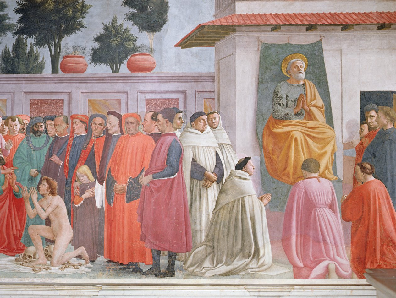Wskrzeszenie Syna Teofila i intronizowanego św. Piotra autorstwa Filippino Lippi