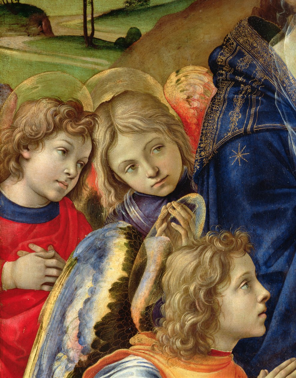 Wizja św. Bernarda, fragment trzech aniołów, 1480 autorstwa Filippino Lippi
