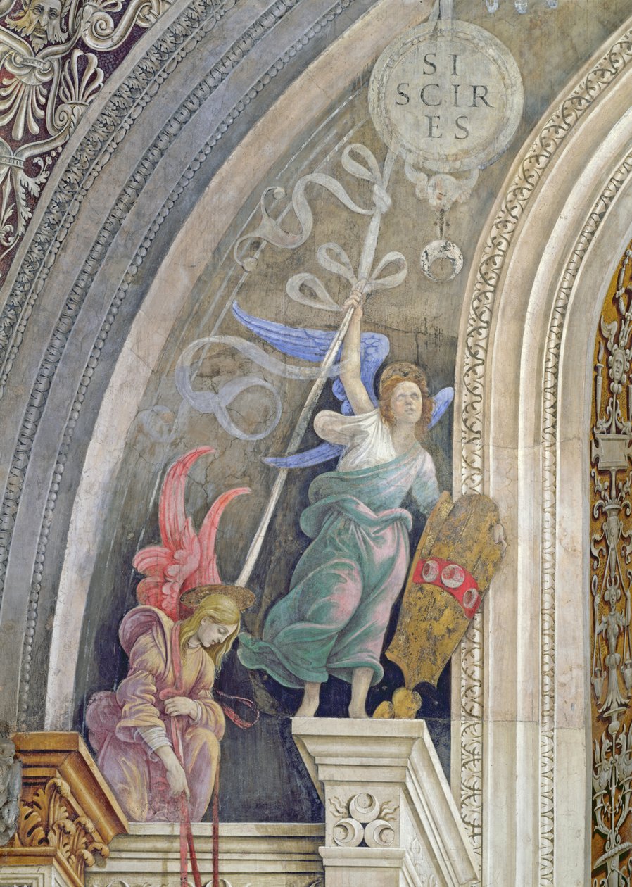 Dwa anioły, detal z lewej strony ściany wschodniej w kaplicy Strozzich, ok.1457-1502 autorstwa Filippino Lippi