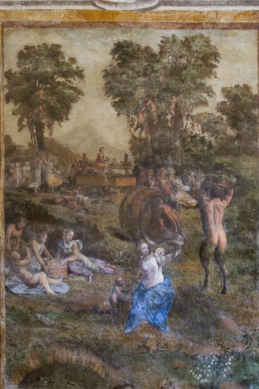 „Harvest”, fragment z Camerino dei Baccanali (świeży) autorstwa Filippino (and workshop) Lippi