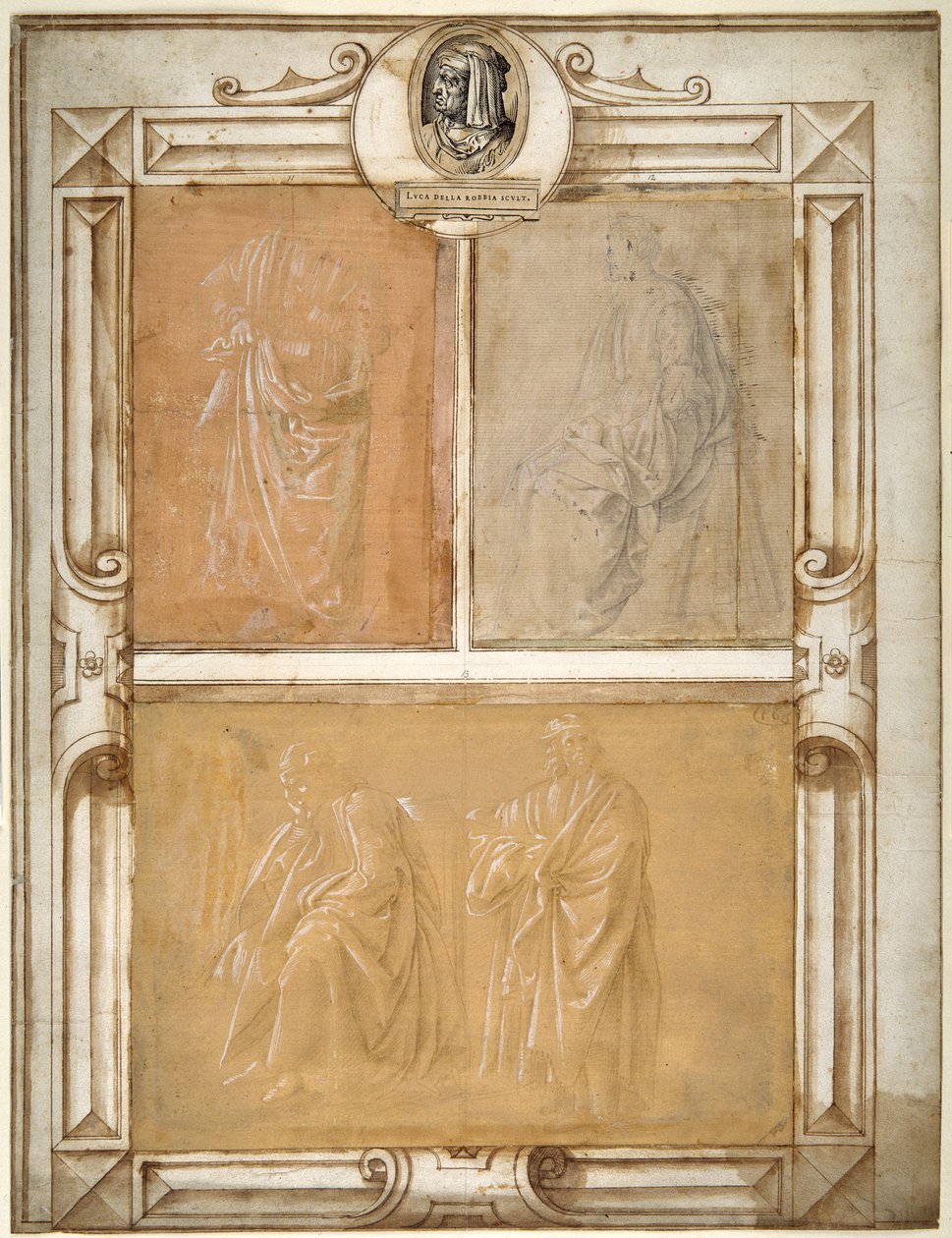 Studia drapowanych postaci (silverpoint wzmocniony białym kolorem ciała na przygotowanym papierze) autorstwa Filippino (follower of) Lippi