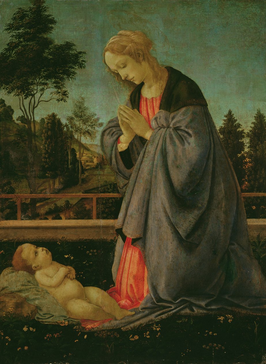 Adoracja Dzieciątka (tempera na panelu) autorstwa Filippino Lippi