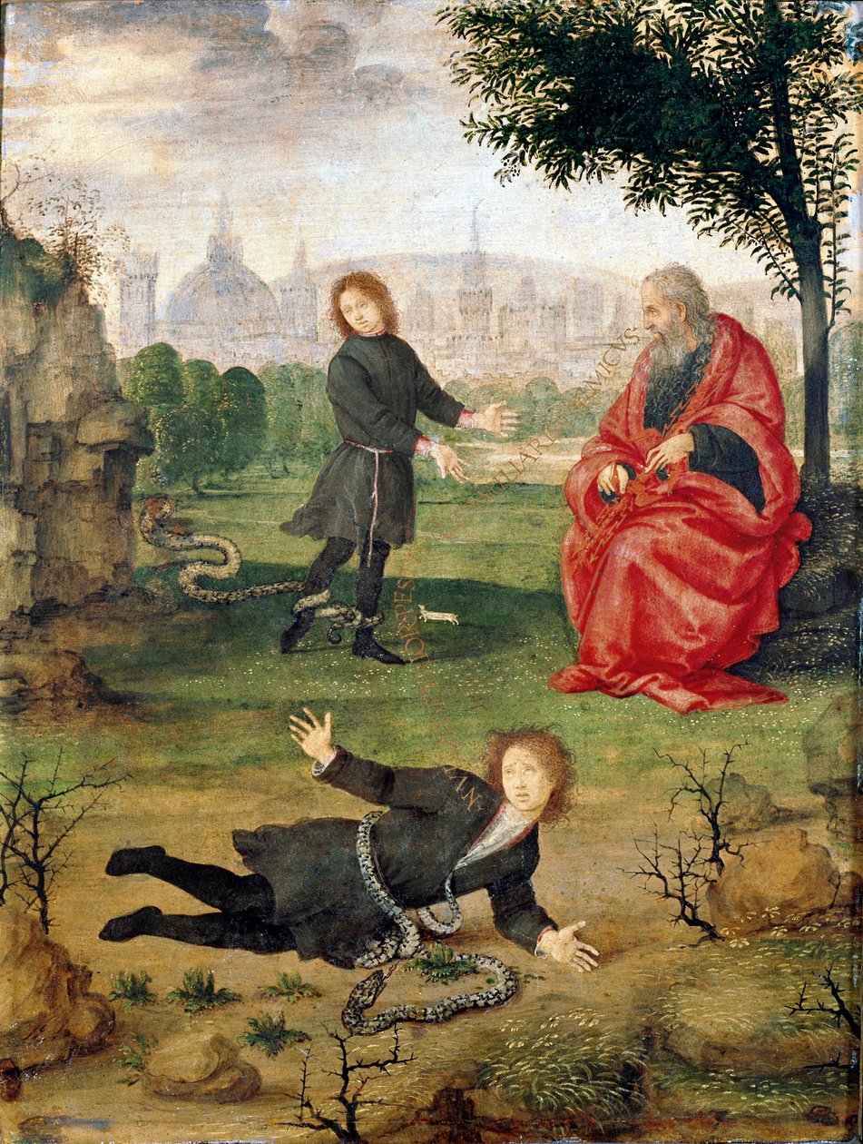 Alegoria Medyceuszy z napisem w środku „Żadna rana nie jest gorsza od wroga w rodzinie” Słońce. 30x23 cm Florence Galleria degli Uffizi (Biura) - Alegoria rodziny Medici autorstwa Filippino Lippi