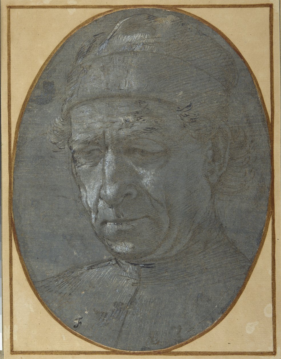 Głowa starszego mężczyzny w czapce (metalowy grot na niebieskoszarym przygotowanym papierze) autorstwa Filippino Lippi