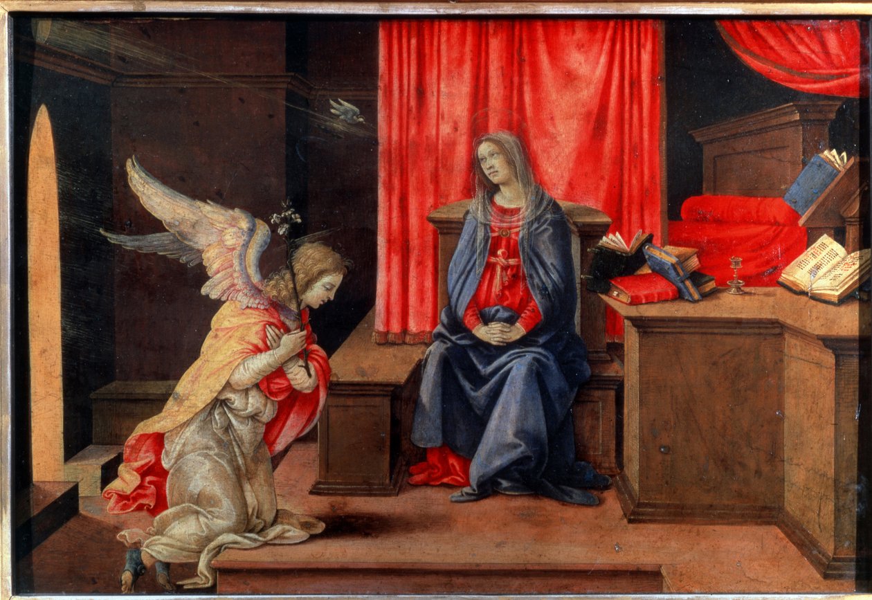 Zwiastowanie. Malowanie Filippino Lippi (1457-1504), ok. 1490. Tempera na drewnie. Sztuka renesansu florenckiego. Muzeum Ermitażu w Sankt Petersburgu. autorstwa Filippino Lippi