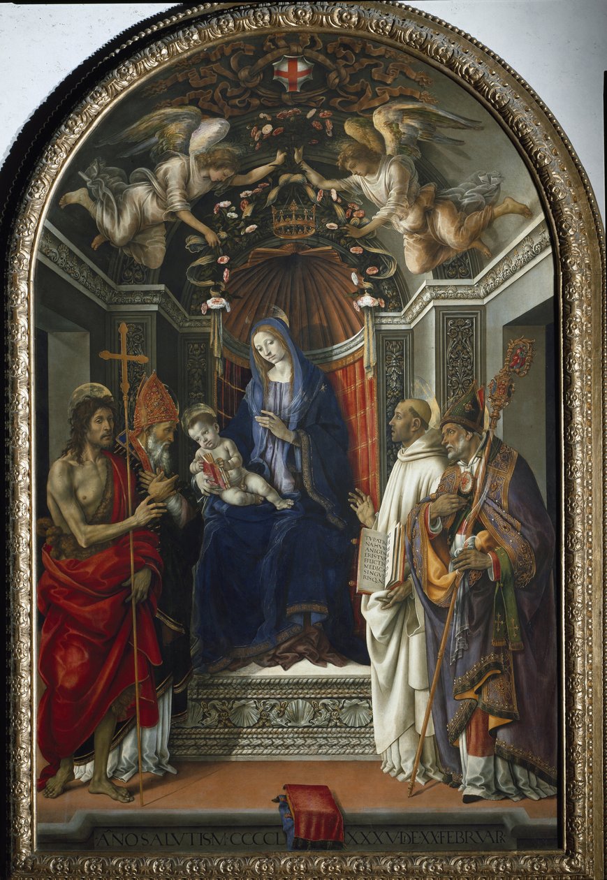 Madonna z Dzieciątkiem w otoczeniu św. Jana Chrzciciela, Wiktora, Bernarda z Clairvaux i św. Zenobia (1485-1486, tempera na drewnie topoli) autorstwa Filippino Lippi