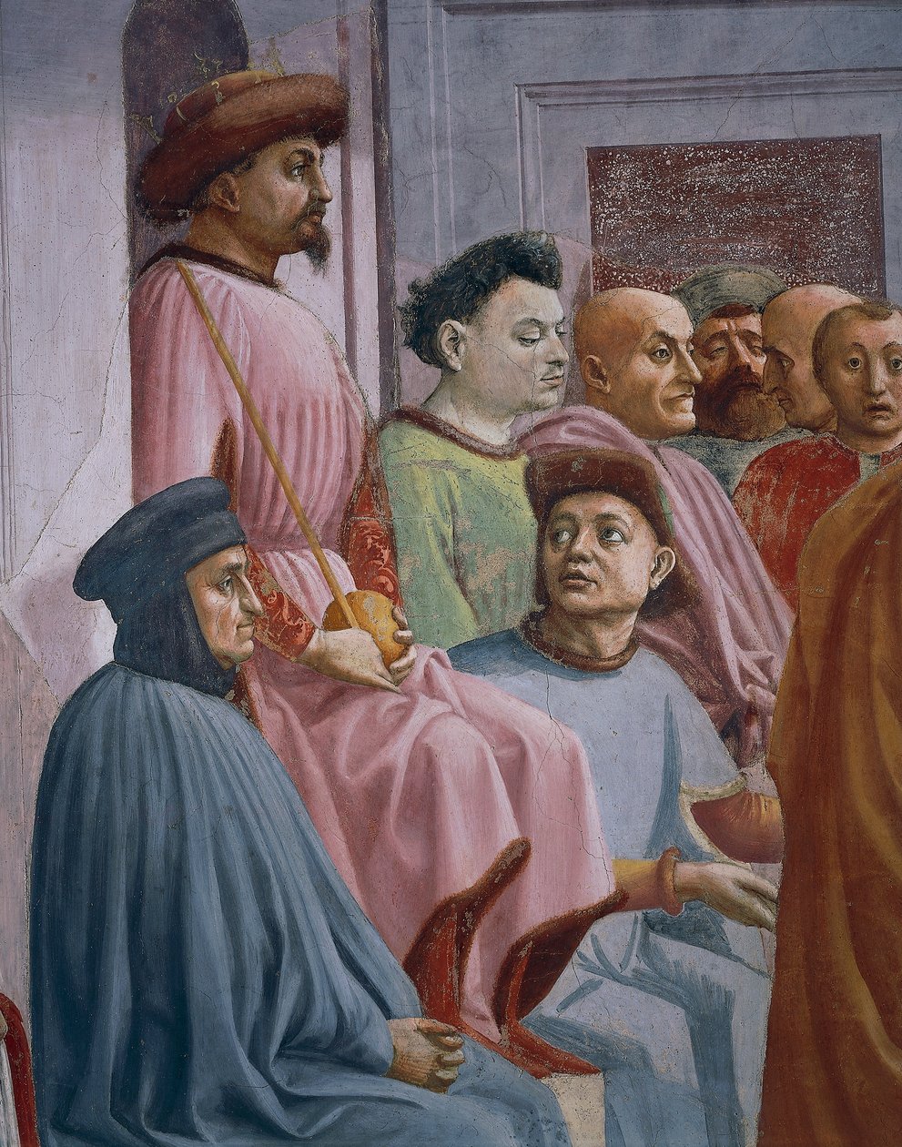 Cud Teofila, detal z "Podniesienia syna Teofila", Tommaso Masaccio, fresk autorstwa Filippino Lippi
