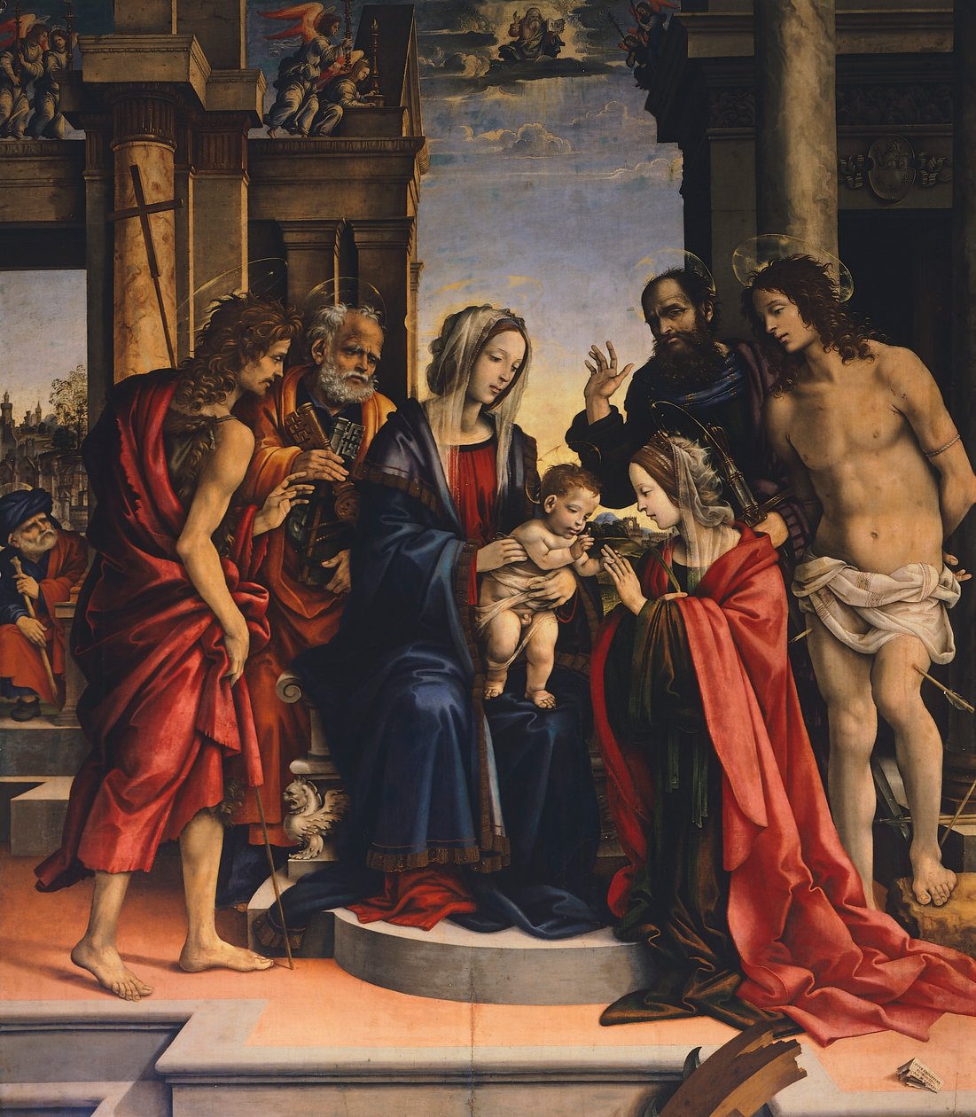 Mistyczne zaślubiny św. Katarzyny Aleksandryjskiej, Filippino Lippi (1457 ok.-1504), olej na desce, bazylika San Domenico, Bolonia autorstwa Filippino Lippi