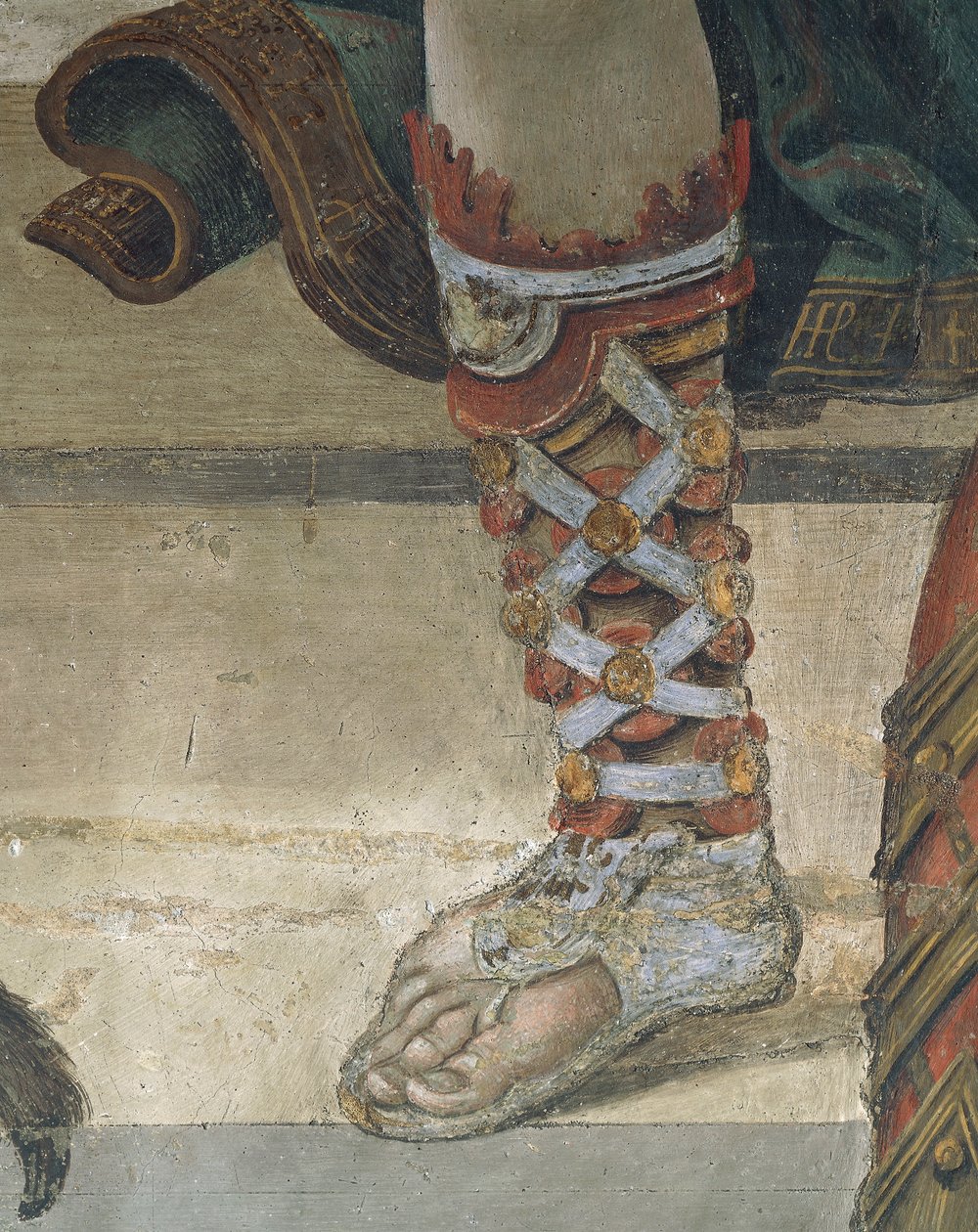 Święty Filip prowadzący smoka ze świątyni Hieropolis, fragment obuwia, fresk autorstwa Filippino Lippi