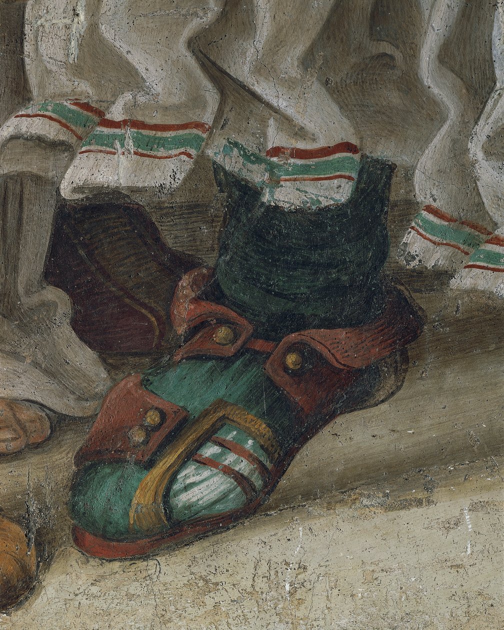 Święty Filip prowadzący smoka ze świątyni Hieropolis, fragment obuwia, fresk autorstwa Filippino Lippi