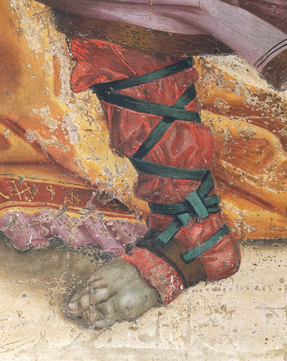 Święty Filip prowadzący smoka ze świątyni Hieropolis, fragment obuwia, fresk autorstwa Filippino Lippi