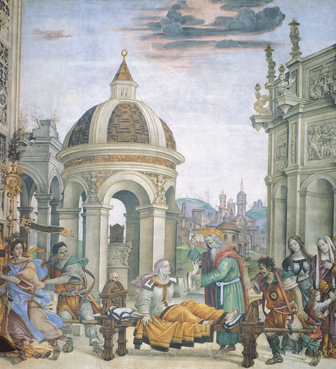 Św. Jan Ewangelista wskrzeszający Druzjanę, fragment Opowieści św. Jana Ewangelisty, Filippino Lippi (1457-ok. 1504), fresk, bazylika Santa Maria Novella, kaplica Strozzi, Florencja autorstwa Filippino Lippi