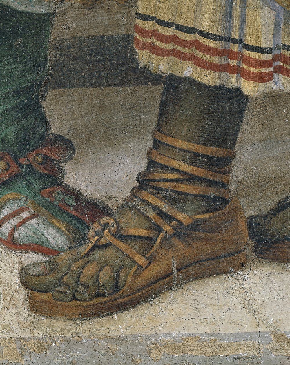 Św. Filip prowadzący smoka ze świątyni Hieropolis, fragment obuwia, fresk autorstwa Filippino Lippi