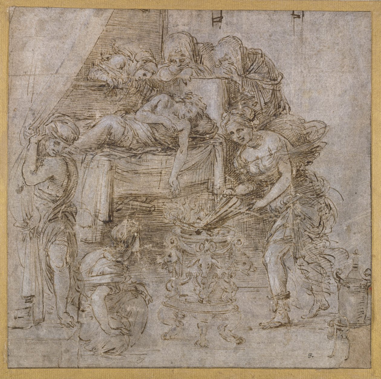 Śmierć Meleagera (pióro i atrament z gwaszem na papierze) autorstwa Filippino Lippi