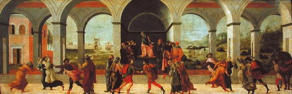 Trzy sceny z historii Wirginii (olej na desce) autorstwa Filippino Lippi