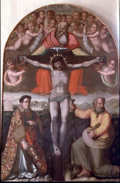 Trójcy z Św. Stefan i Filip, centralny panel ołtarza (tempera na panelu) autorstwa Filippino Lippi