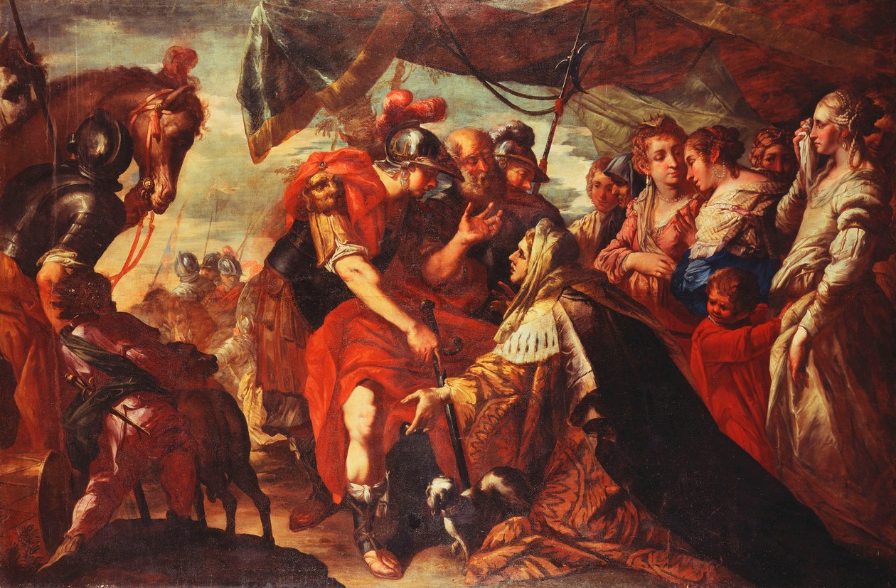 Coriolanus przekonany przez swoją rodzinę do podniesienia oblężenia Rzymu, ok. 1660-61 autorstwa Filippo Abbiati