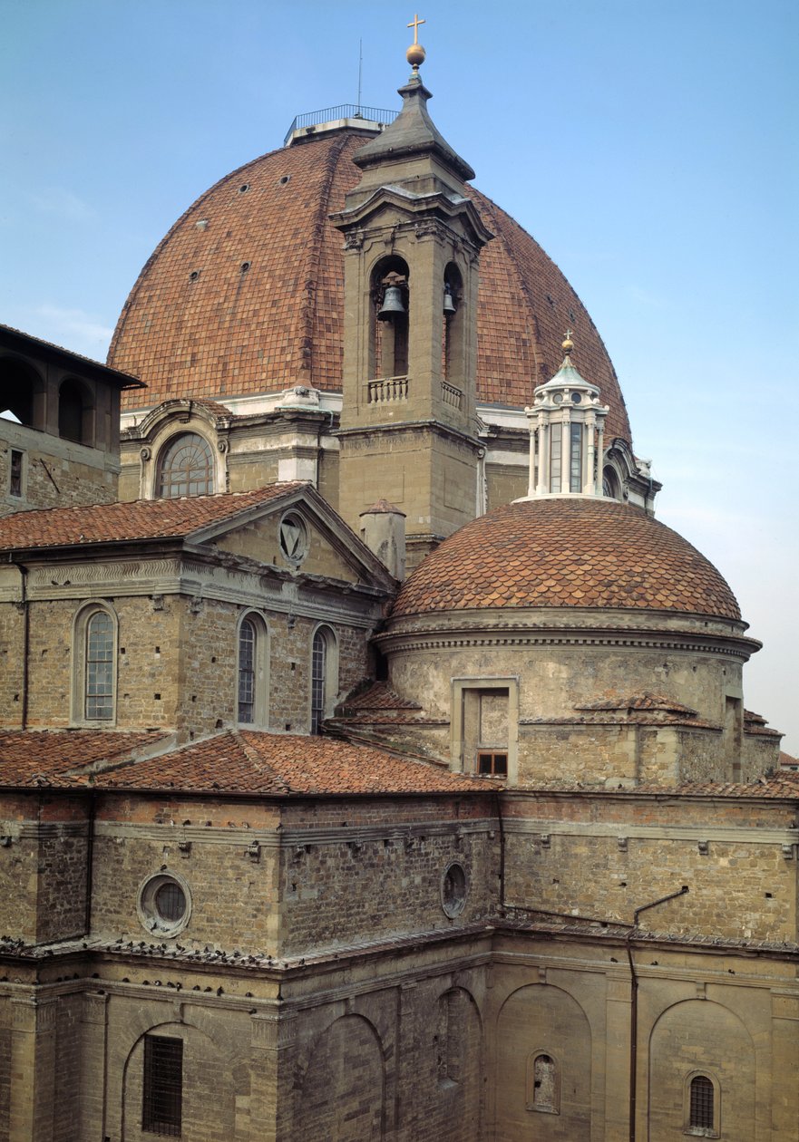 Widok zewnętrzny kościoła San Lorenzo, częściowo autorstwa Filippo Brunelleschi (1377-1446) XV-XVI w. (Kościół św. Wawrzyńca) Florencja, Włochy autorstwa Filippo Brunelleschi