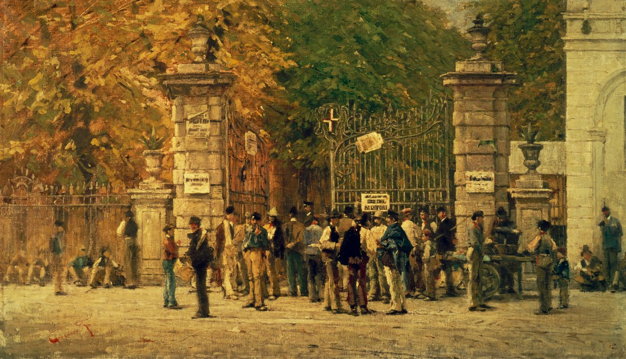 Przerwa w pracy nad Wystawą 1881, namalowaną w 1887 przez Filippo Carcano (1840-1914) autorstwa Filippo Carcano
