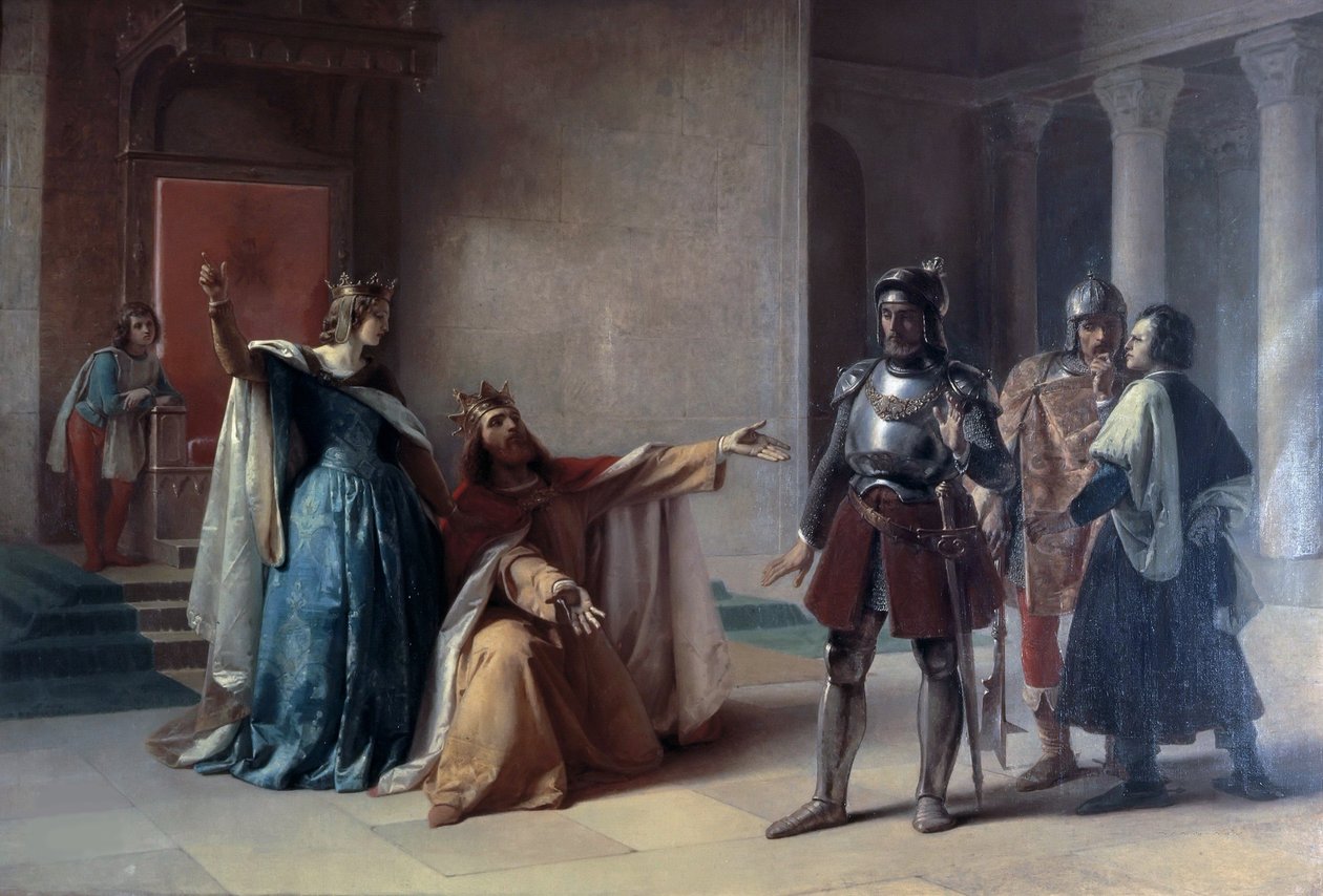 Cesarz Fryderyk Barbarossa i książę Henryk Lew w Chiavennie, przed 1860 r. autorstwa Filippo Carcano